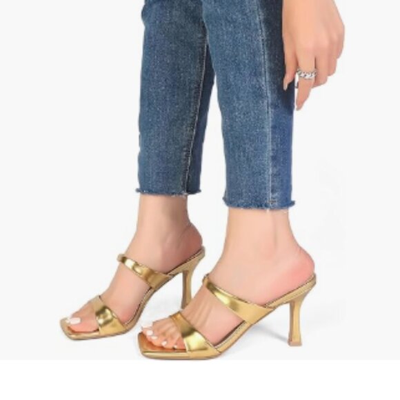 NEW Gold Slip On Mid Heels Size 10 - Picture 5 of 7